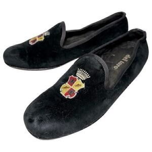 Del Toro Men’s Size 7 Black Velvet Crescent Coat of Arms Emblem Smoking Shoes